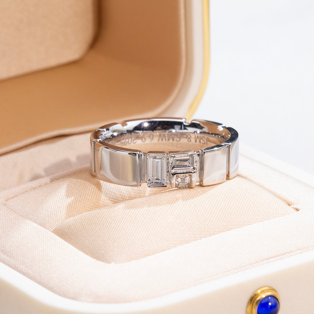 Eco-1909: Linear Light – Lab-Grown Baguette Diamond Band in 18K White Gold