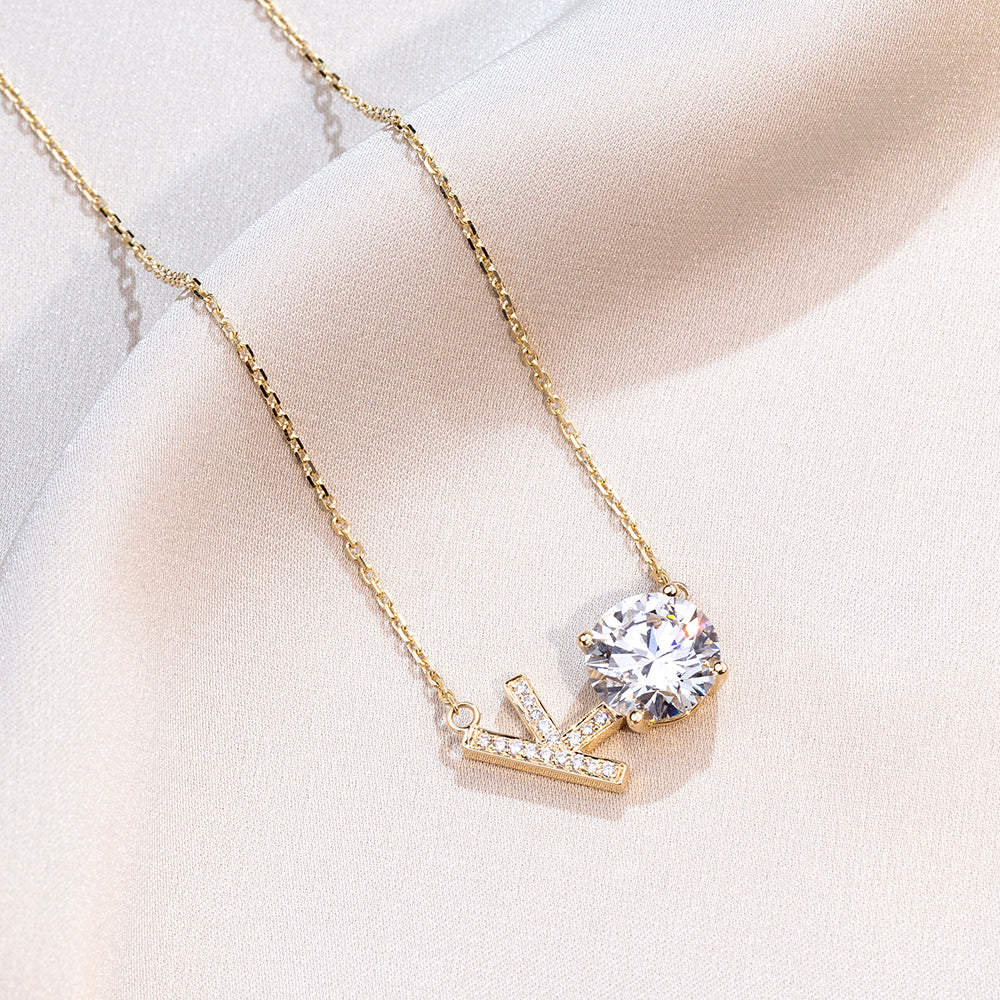 Econ-917 "Initial Spark" Lab-Grown Diamond Monogram Pendant Necklace