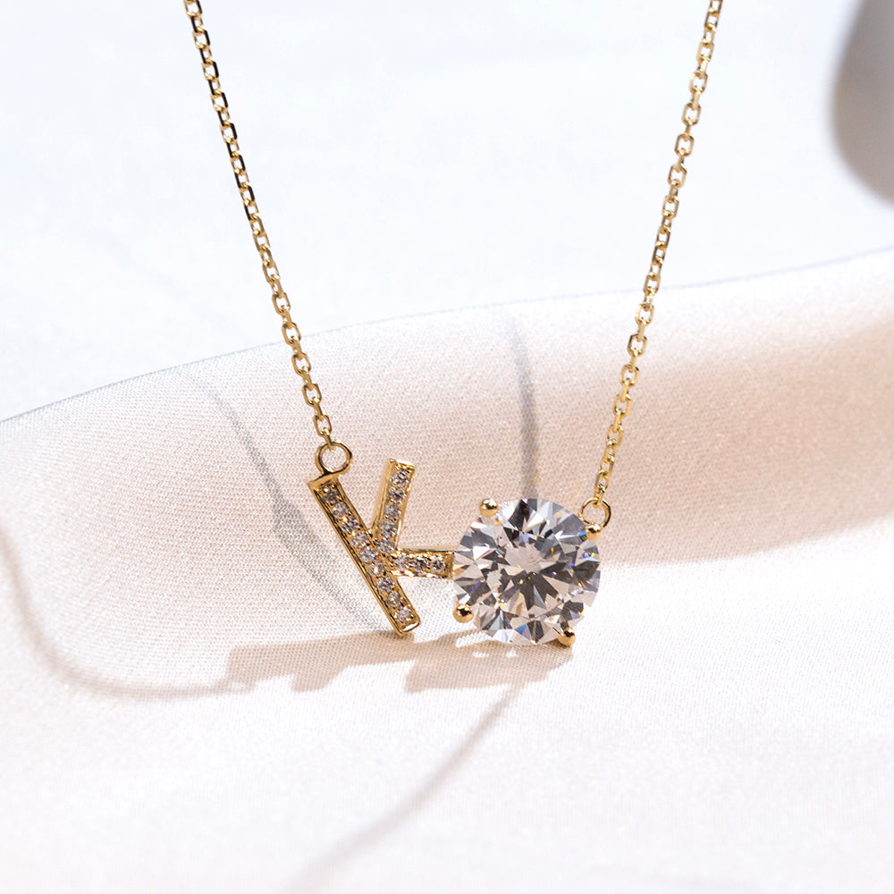 Econ-917 "Initial Spark" Lab-Grown Diamond Monogram Pendant Necklace