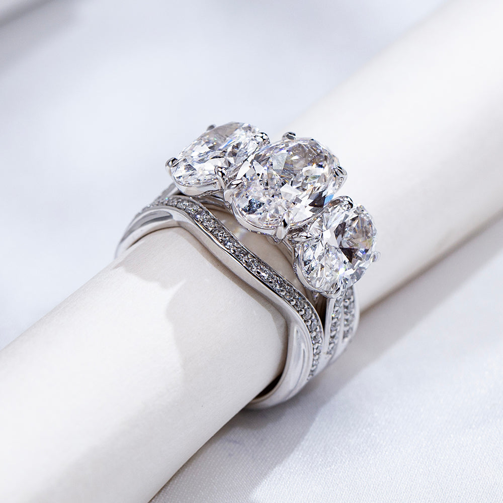 Eco-1914: “Celestial Grace” – Lab-Grown Three-Stone Diamond Pavé Ring in 18K White Gold