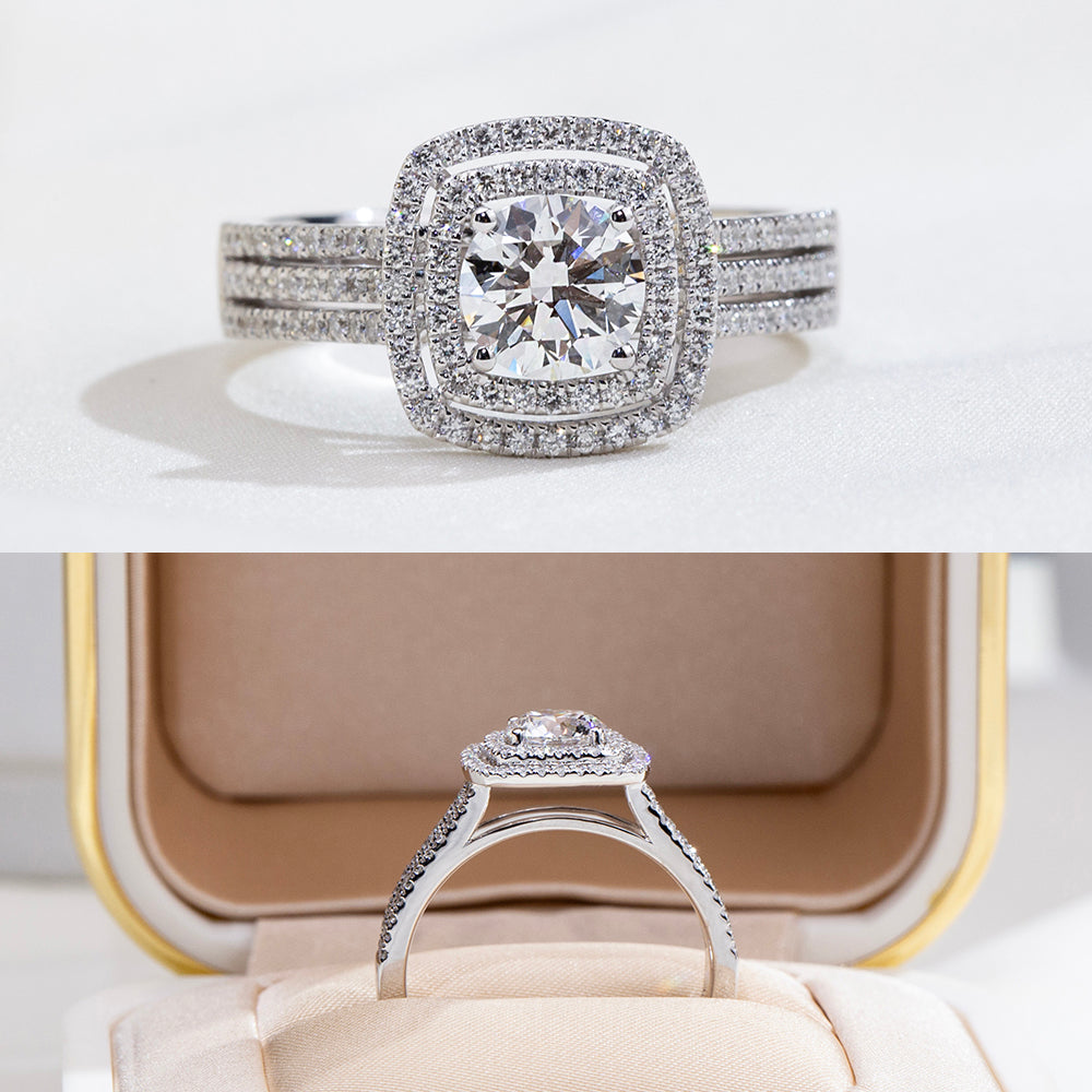 Eco-1917: Crown of Radiance – Lab-Grown Round Diamond Halo Ring in 18K White Gold