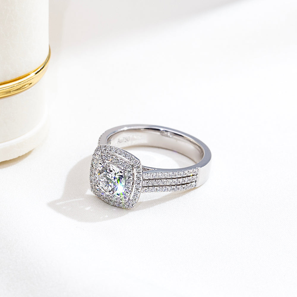 Eco-1917: Crown of Radiance – Lab-Grown Round Diamond Halo Ring in 18K White Gold