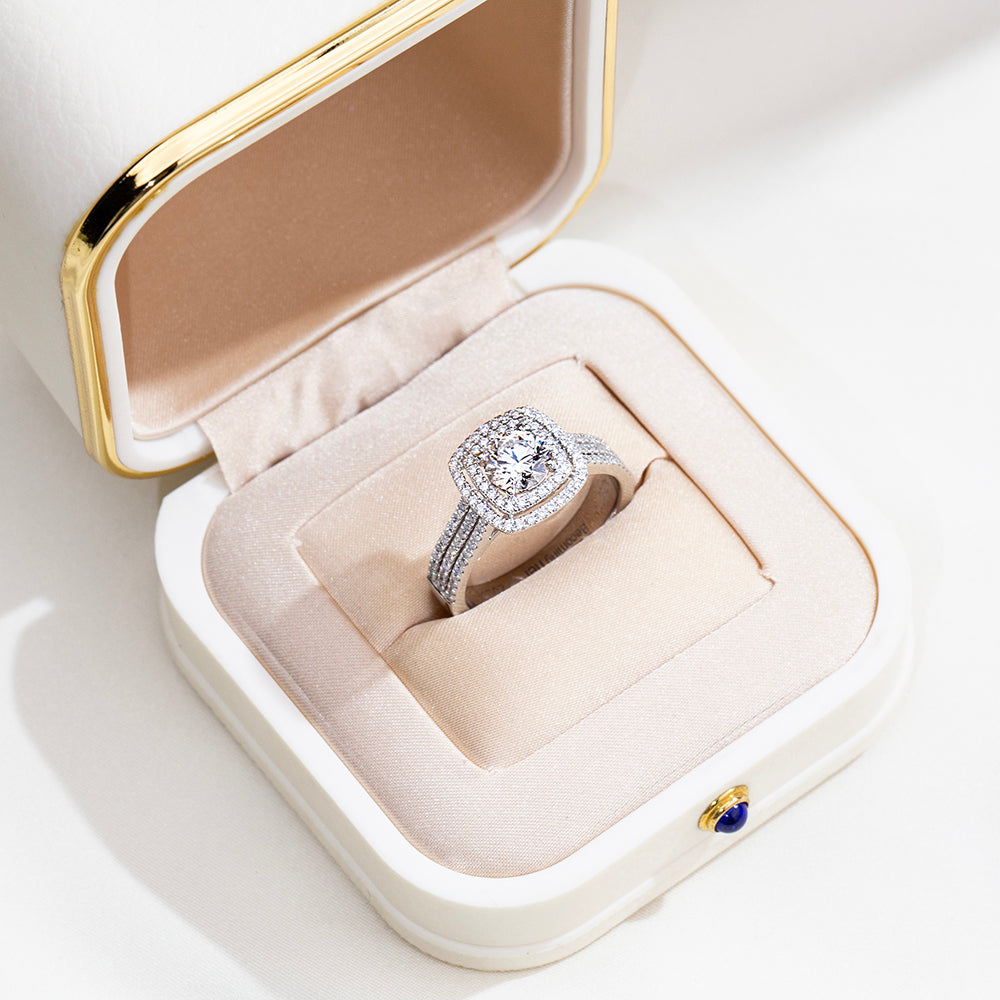 Eco-1917: Crown of Radiance – Lab-Grown Round Diamond Halo Ring in 18K White Gold