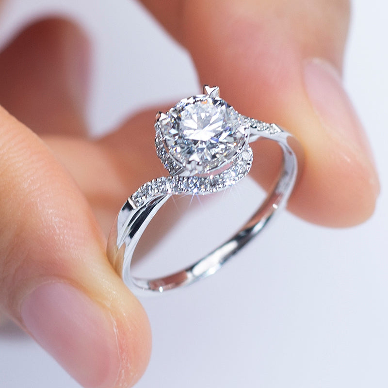Eco-002 | 1ct Lab-Grown Diamond Halo Ring in 18K White Gold  By Ecogemma