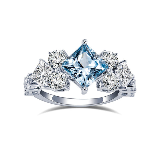 Eco-1819: Azure Illusion – Lab-Grown Blue Diamond Statement Ring in 18K White Gold