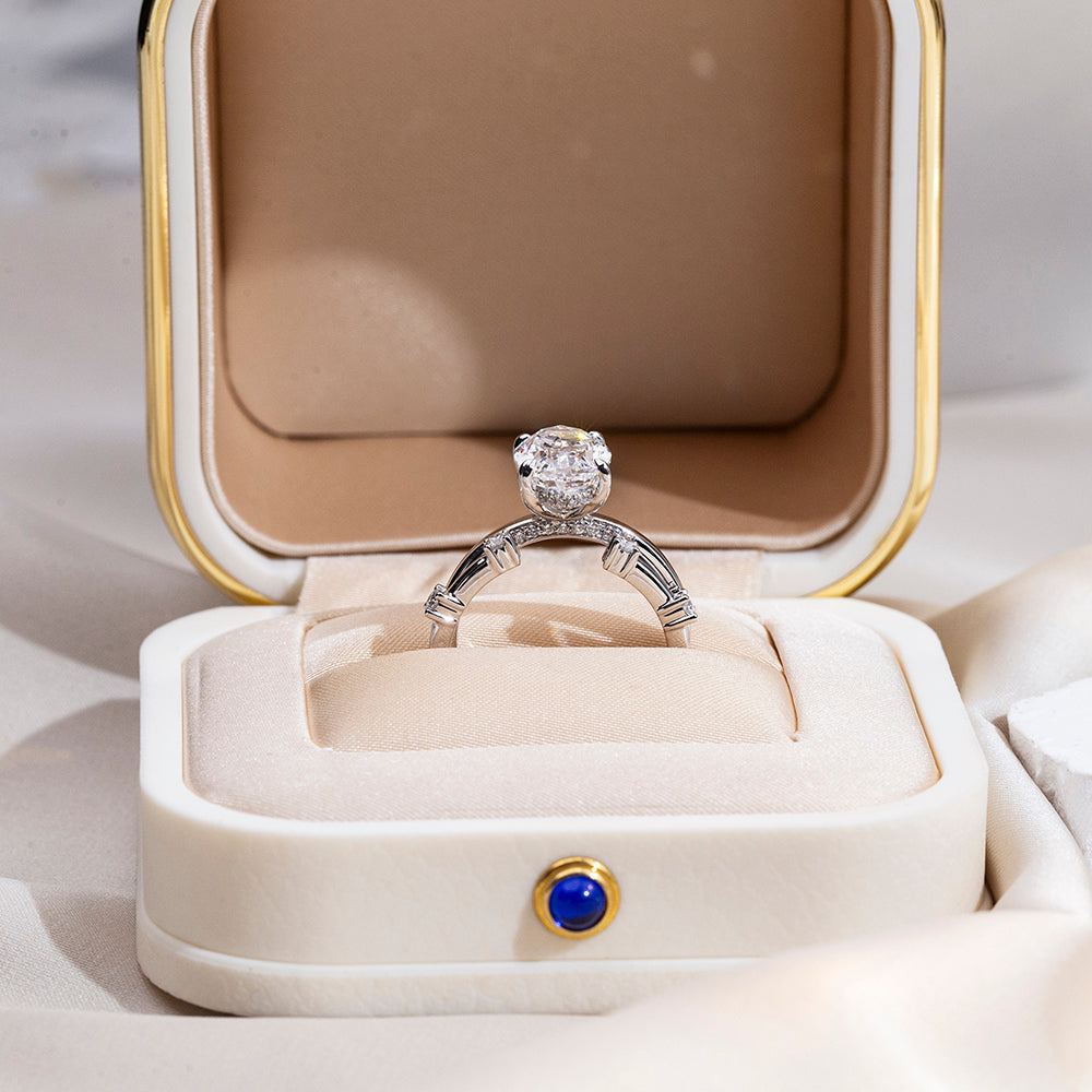 Eco-1822: Eternal Whisper – Lab-Grown Oval Diamond Bridal Set in 18K White Gold