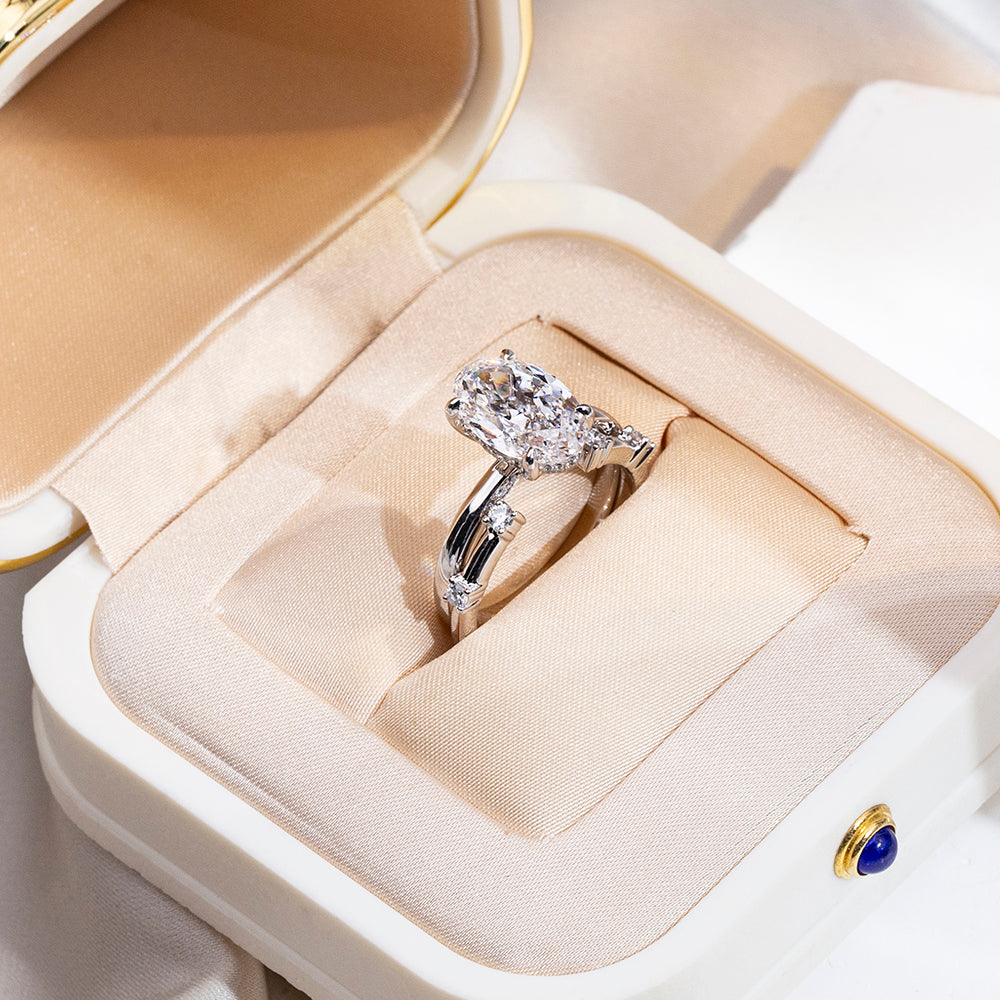 Eco-1822: Eternal Whisper – Lab-Grown Oval Diamond Bridal Set in 18K White Gold
