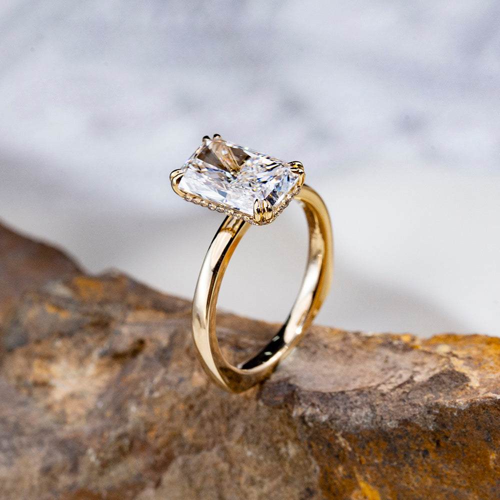 Eco-1825: Golden Clarity – Lab-Grown Radiant Diamond Solitaire Ring in 18K Yellow Gold