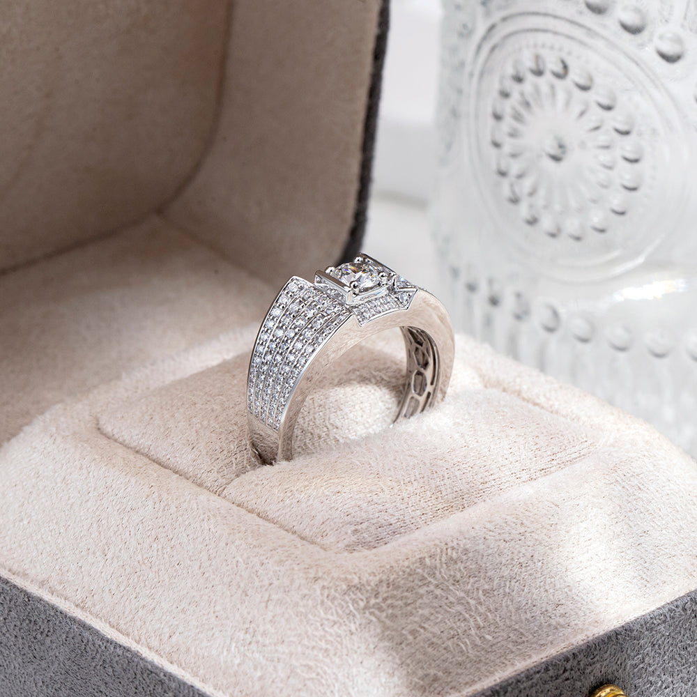 Eco-1828: Crown of Light – Lab-Grown Diamond Pavé Ring in 18K White Gold