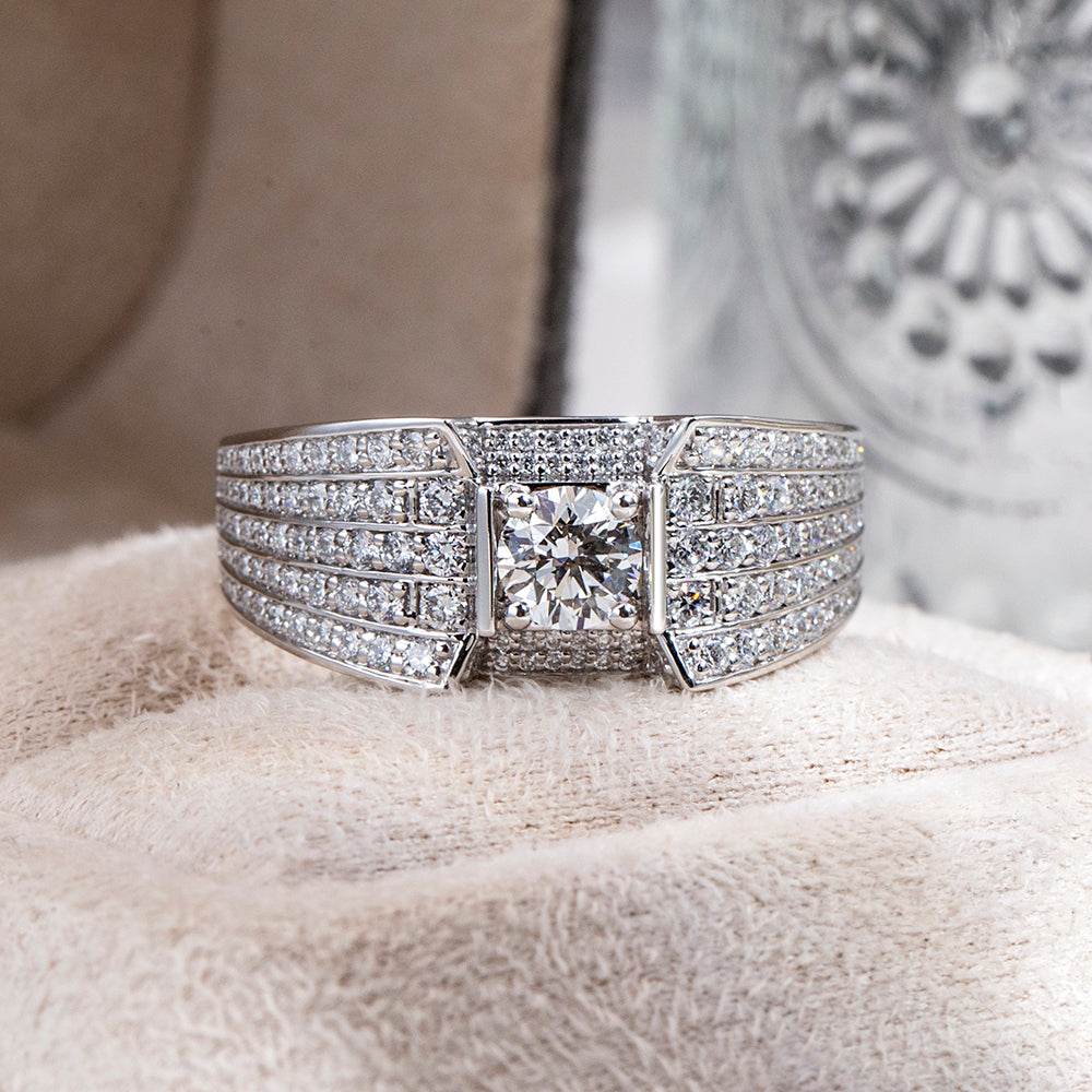 Eco-1828: Crown of Light – Lab-Grown Diamond Pavé Ring in 18K White Gold