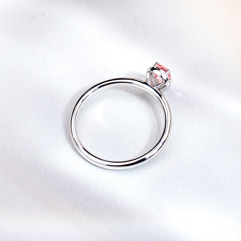 Eco-1829: Blush Aurora – Lab-Grown Pink Sapphire Halo Ring in 18K White Gold