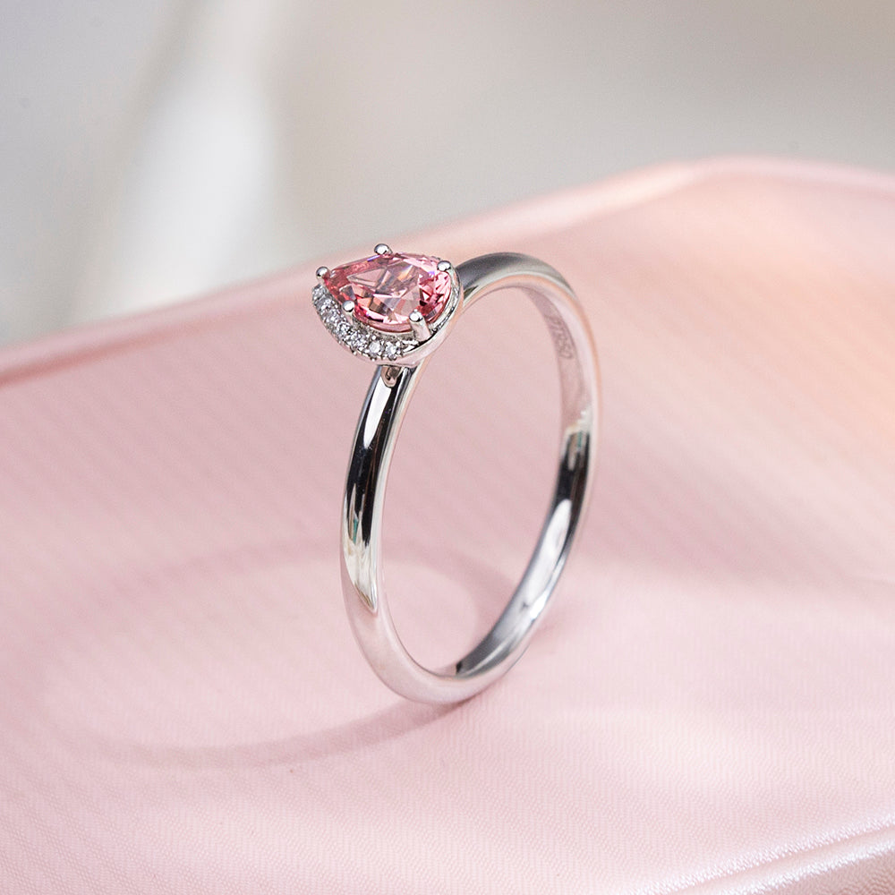 Eco-1829: Blush Aurora – Lab-Grown Pink Sapphire Halo Ring in 18K White Gold