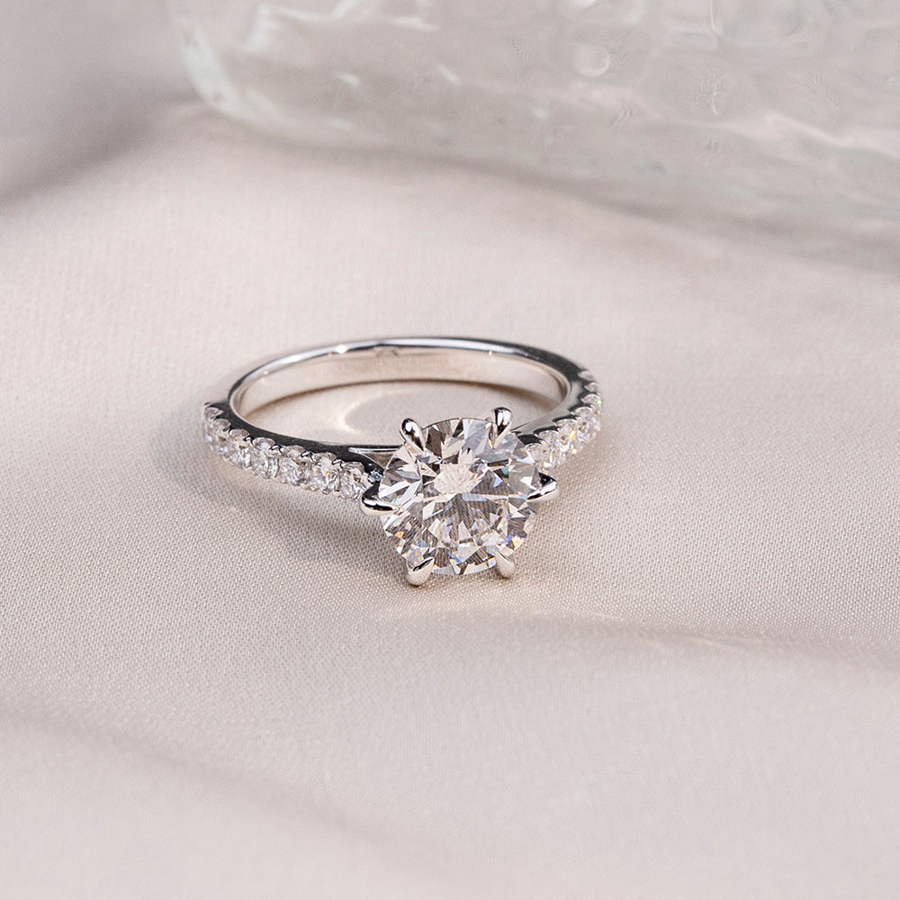 Eco-1848: Eternal Spark – Lab-Grown Round Diamond Pavé Engagement Ring in 18K White Gold