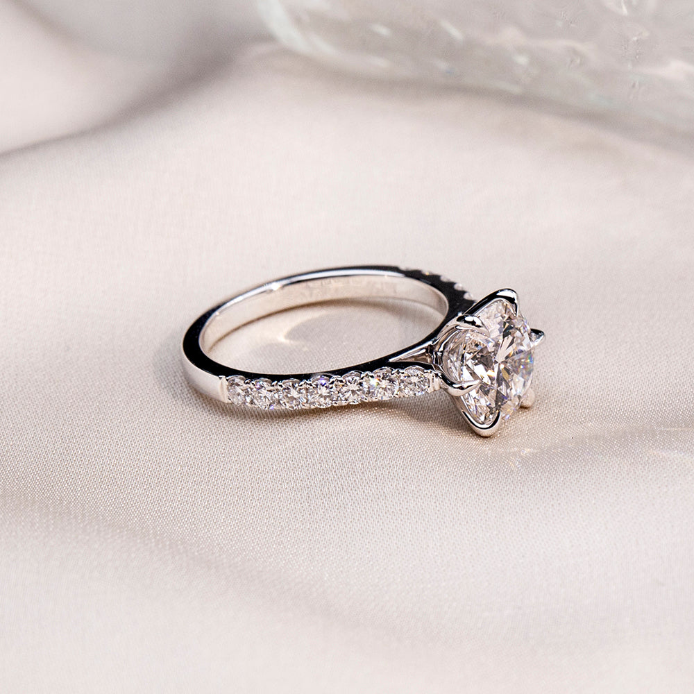 Eco-1848: Eternal Spark – Lab-Grown Round Diamond Pavé Engagement Ring in 18K White Gold