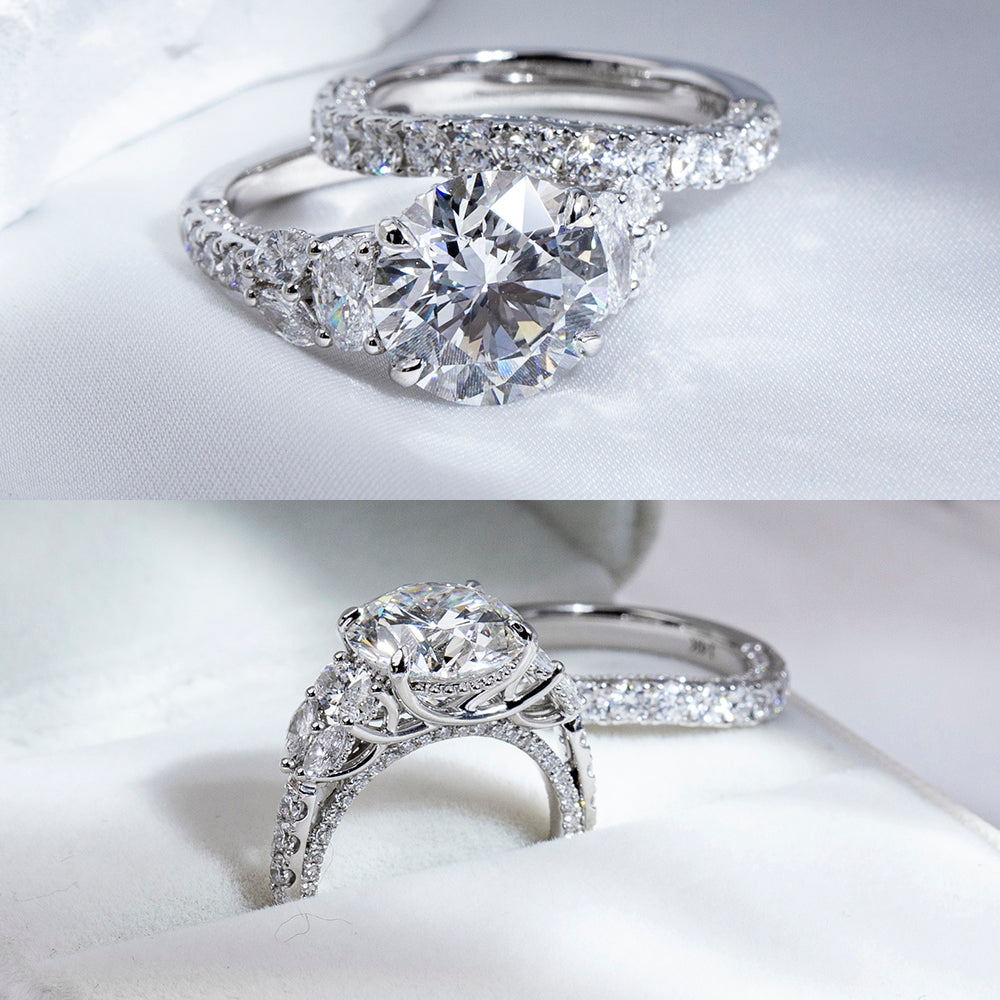 Eco-1851: Symphony of Light – Lab-Grown Diamond Bridal Set in 18K White Gold