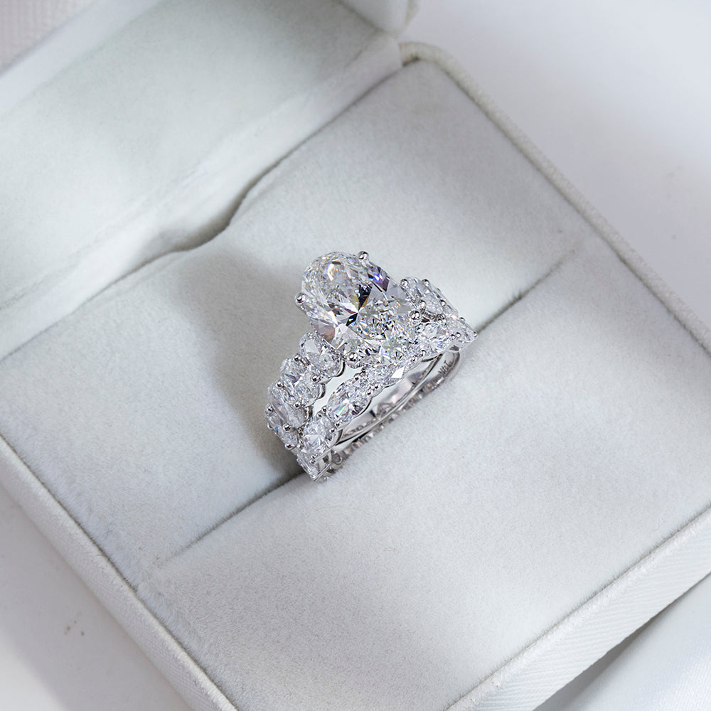 Eco-1852: Crowned Radiance – Lab-Grown Oval Diamond & Marquise Halo Bridal Set in 18K White Gold