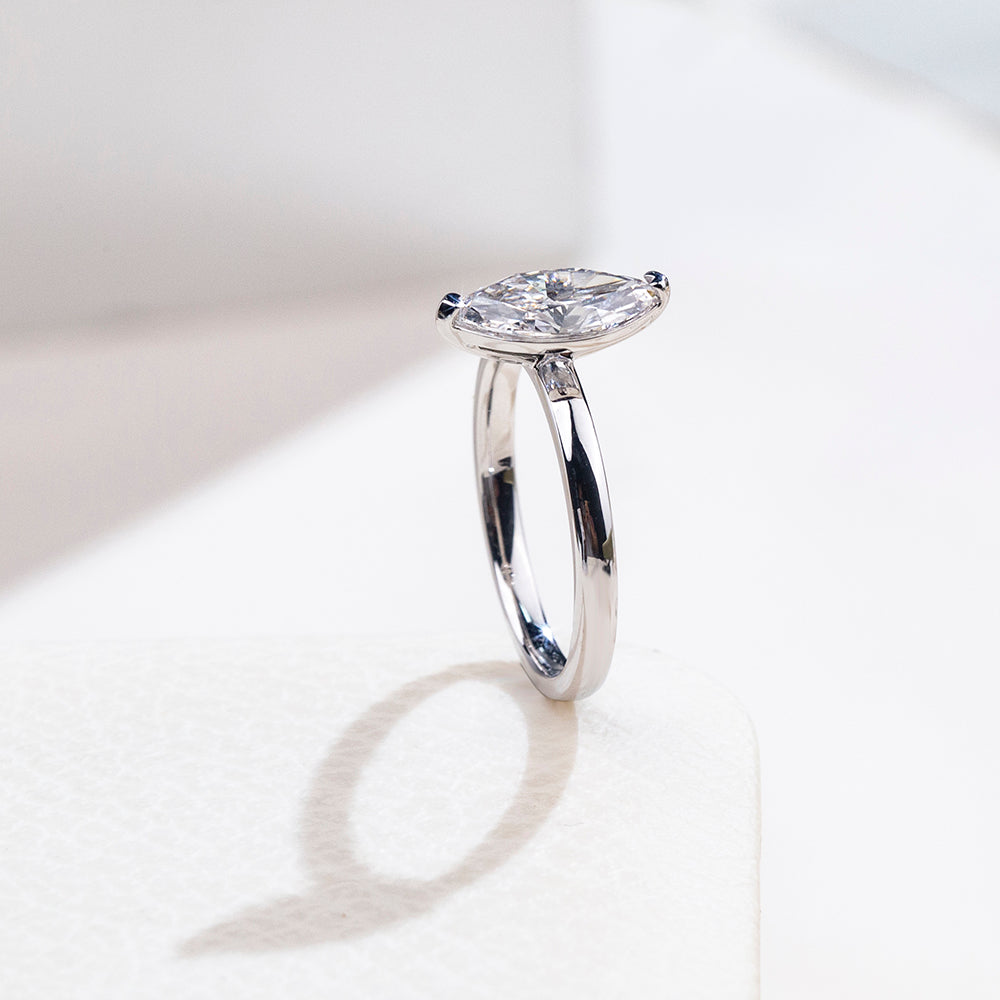 Eco-1856: Whisper of Light – Lab-Grown Marquise Diamond Solitaire Ring in 18K White Gold