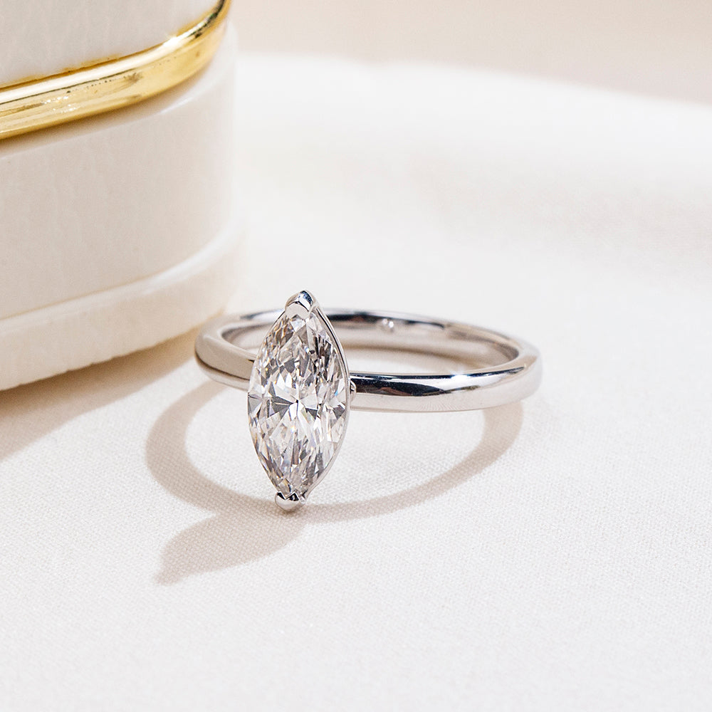Eco-1856: Whisper of Light – Lab-Grown Marquise Diamond Solitaire Ring in 18K White Gold