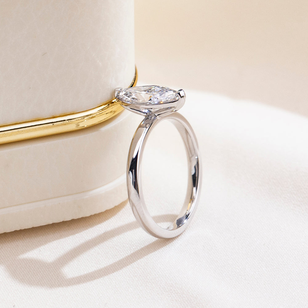 Eco-1856: Whisper of Light – Lab-Grown Marquise Diamond Solitaire Ring in 18K White Gold