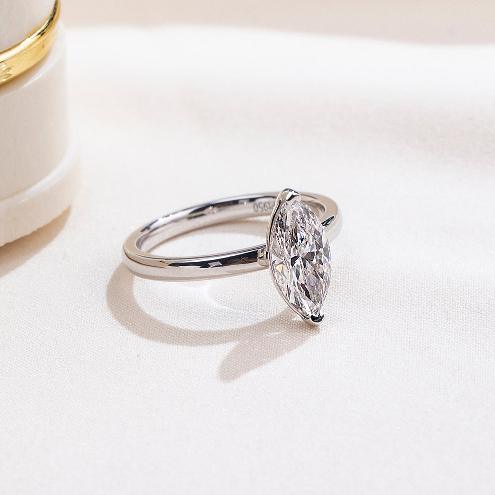 Eco-1856: Whisper of Light – Lab-Grown Marquise Diamond Solitaire Ring in 18K White Gold