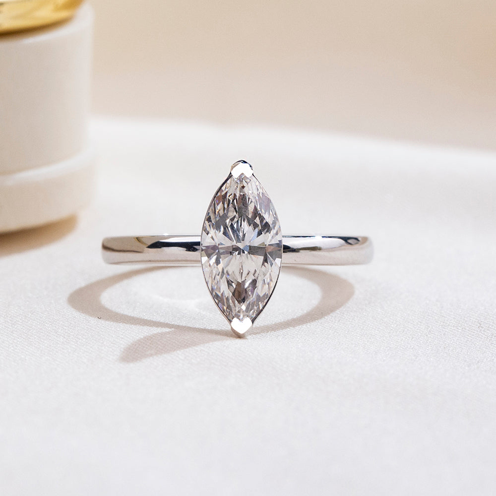 Eco-1856: Whisper of Light – Lab-Grown Marquise Diamond Solitaire Ring in 18K White Gold