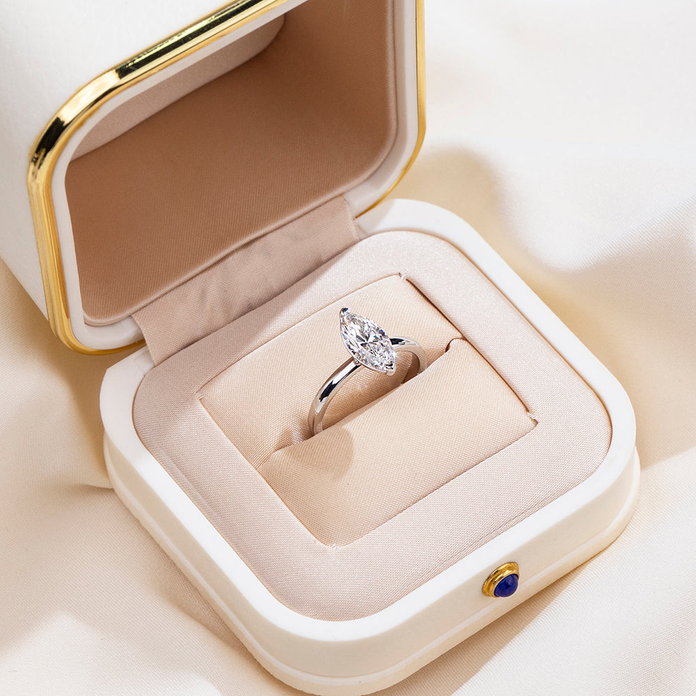 Eco-1856: Whisper of Light – Lab-Grown Marquise Diamond Solitaire Ring in 18K White Gold