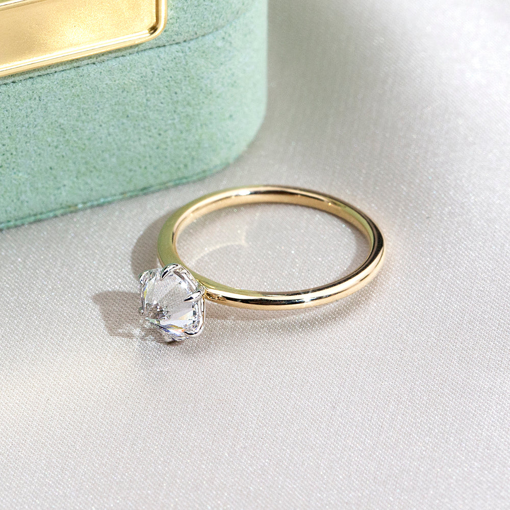 Eco-1858: Golden Solitude – Lab-Grown Round Diamond Solitaire Ring in 18K Yellow Gold