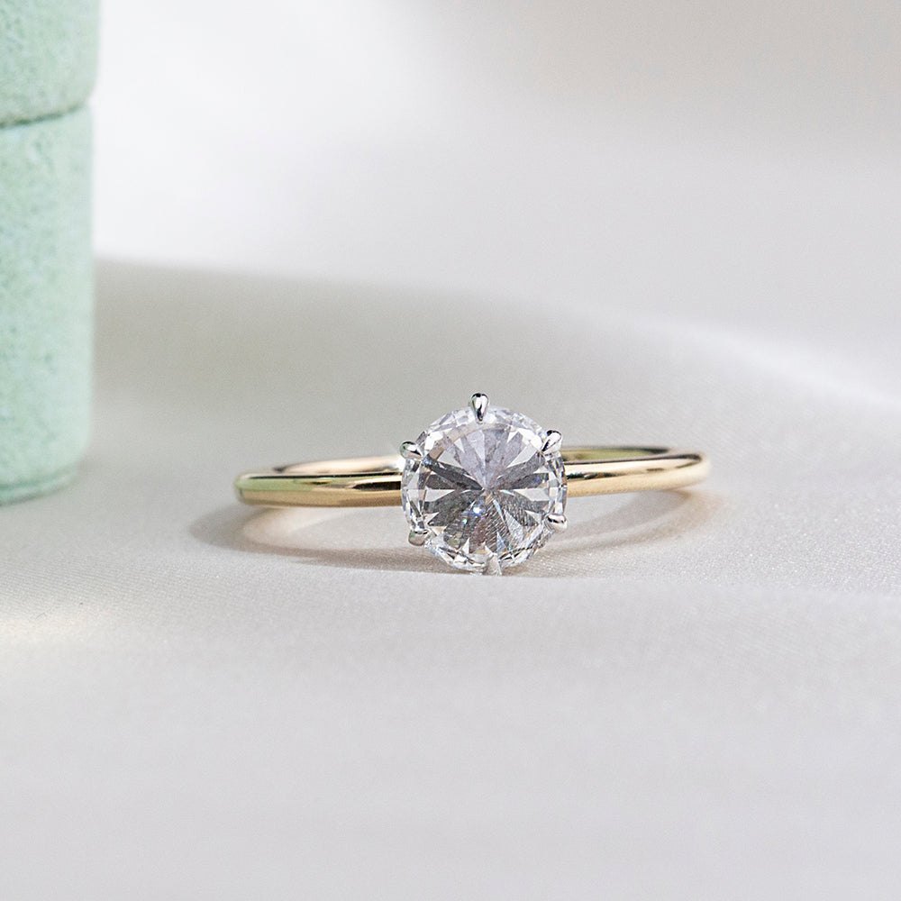 Eco-1858: Golden Solitude – Lab-Grown Round Diamond Solitaire Ring in 18K Yellow Gold