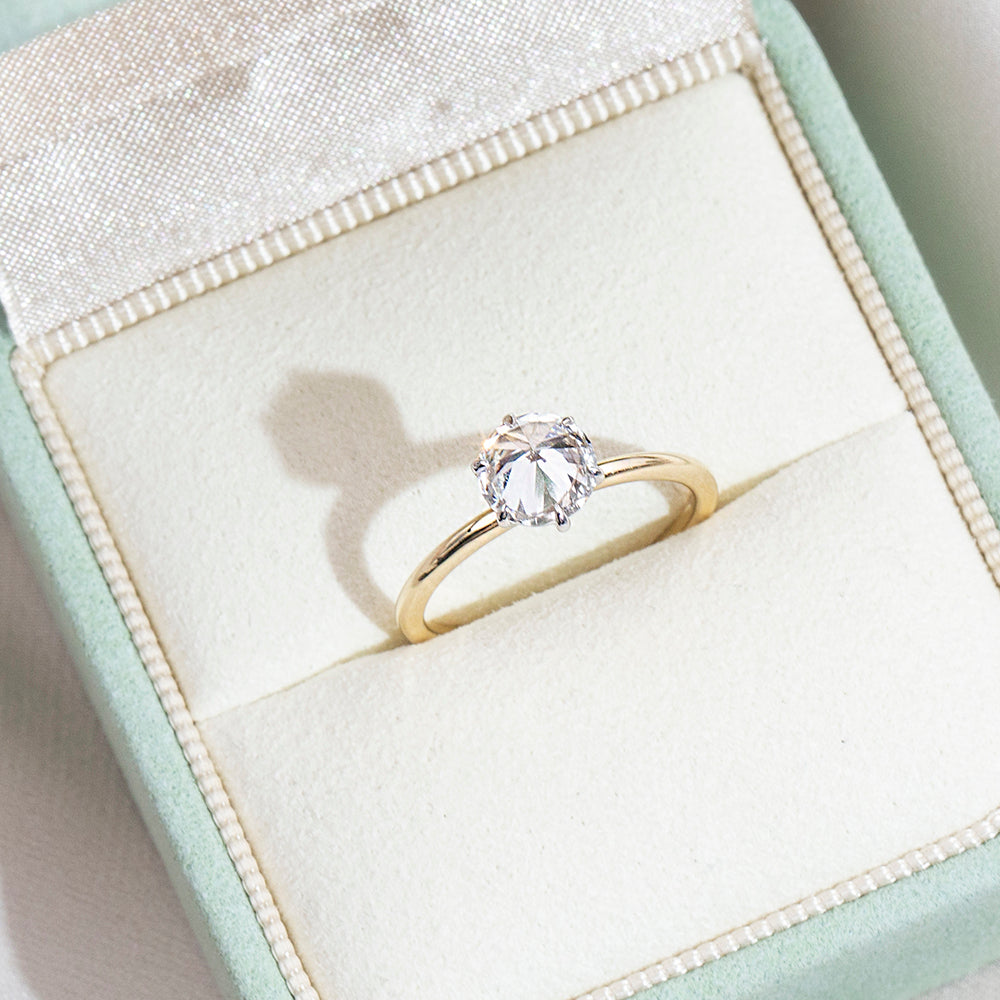 Eco-1858: Golden Solitude – Lab-Grown Round Diamond Solitaire Ring in 18K Yellow Gold