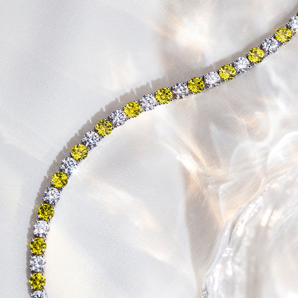 Ecob-638: ゴールデンダスク – ラボグロウンイエローダイヤモンド テニスブレスレット（18Kホワイトゴールド） 