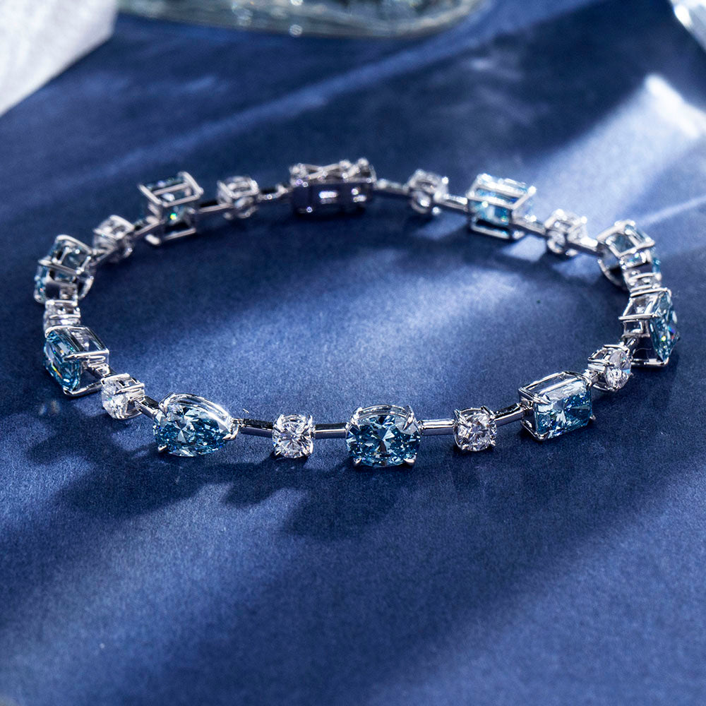 Ecob-636: Ocean Prism – Lab-Grown Sapphire & Diamond Bracelet in 18K White Gold