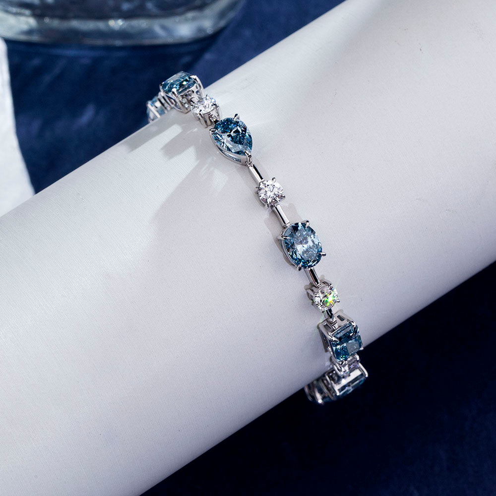 Ecob-636: Ocean Prism – Lab-Grown Sapphire & Diamond Bracelet in 18K White Gold