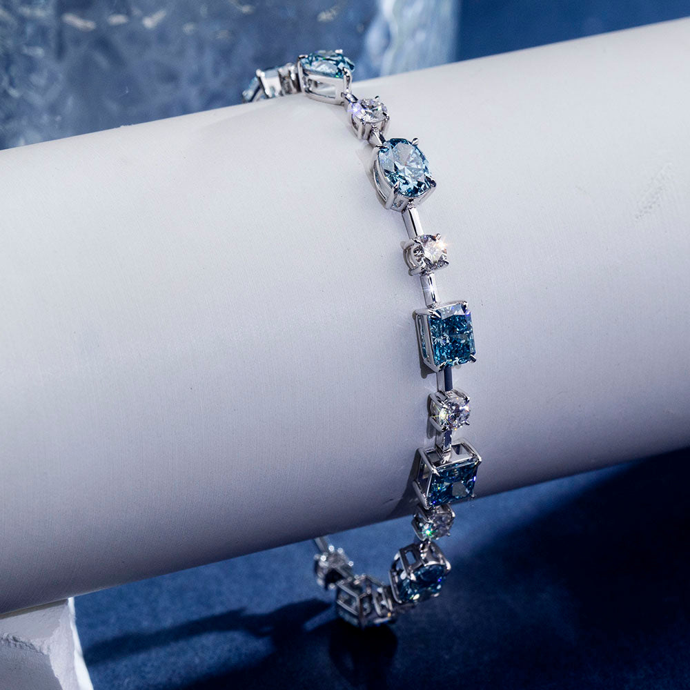 Ecob-636: Ocean Prism – Lab-Grown Sapphire & Diamond Bracelet in 18K White Gold