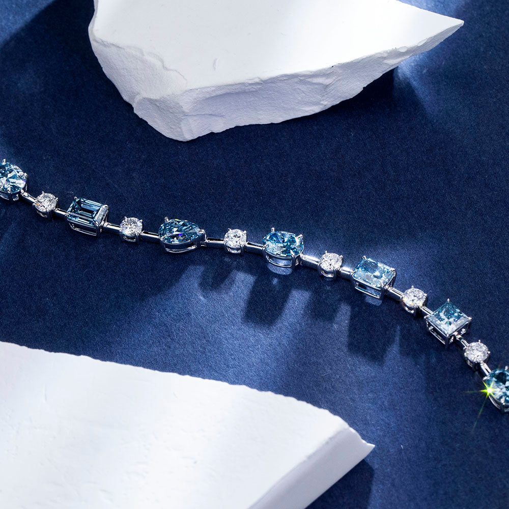 Ecob-636: Ocean Prism – Lab-Grown Sapphire & Diamond Bracelet in 18K White Gold
