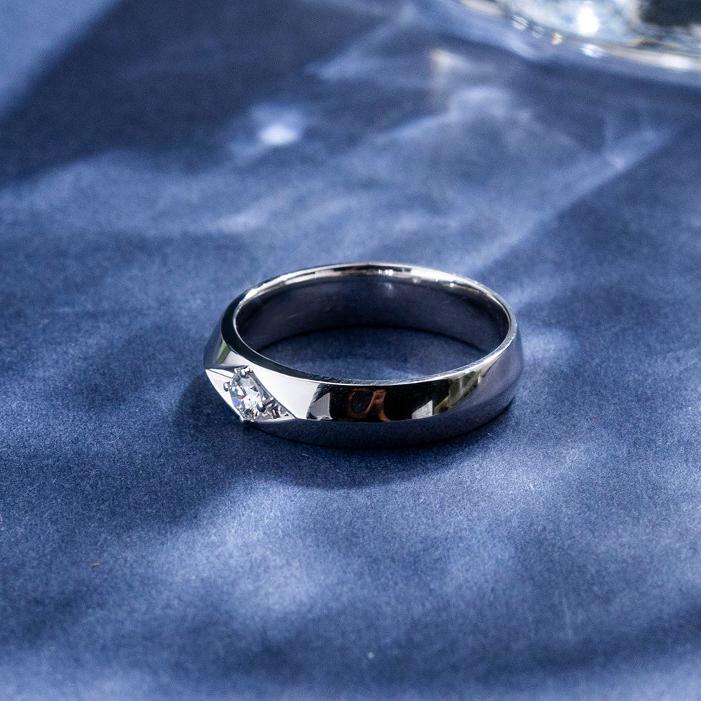 Eco-1878: Silent Flame – Lab-Grown Diamond Men’s Band in 18K White Gold