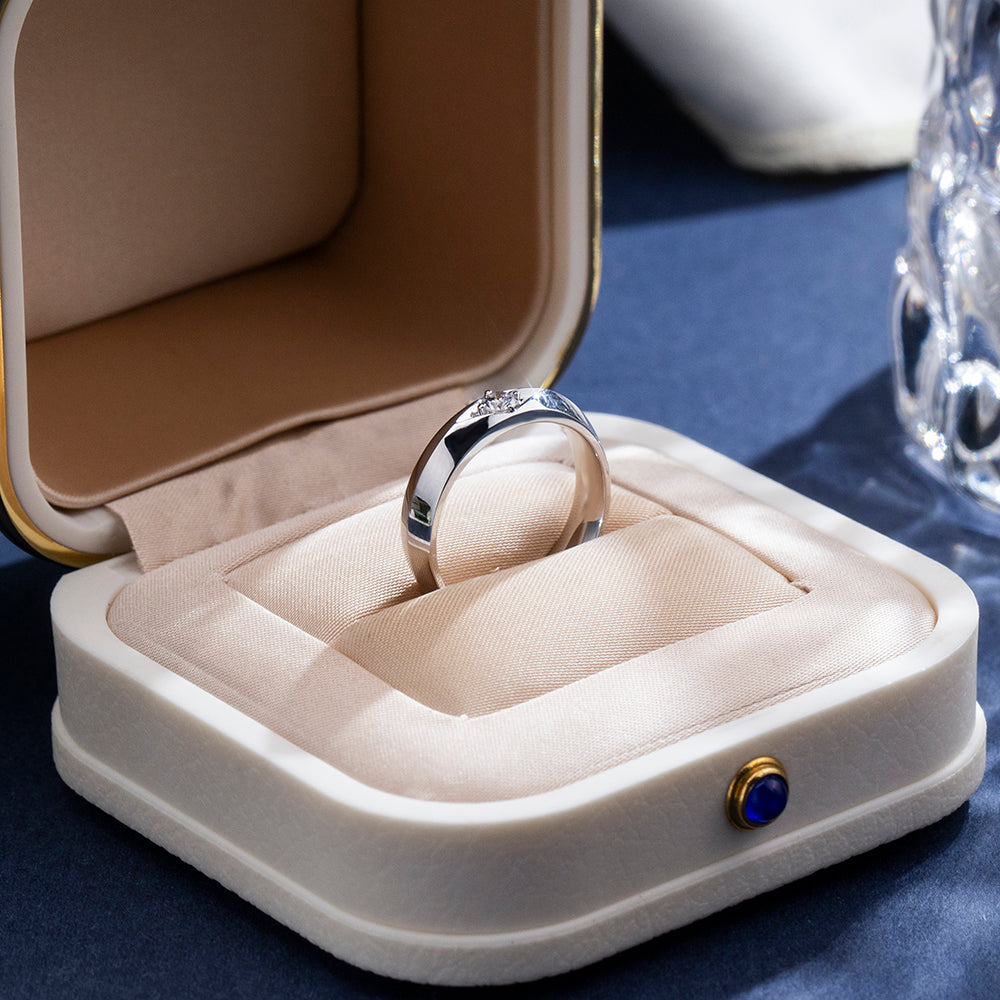 Eco-1878: Silent Flame – Lab-Grown Diamond Men’s Band in 18K White Gold