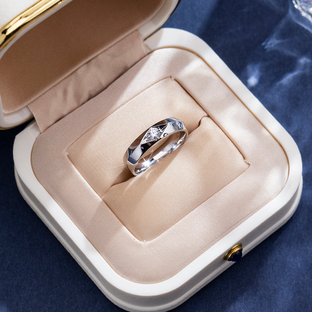 Eco-1878: Silent Flame – Lab-Grown Diamond Men’s Band in 18K White Gold