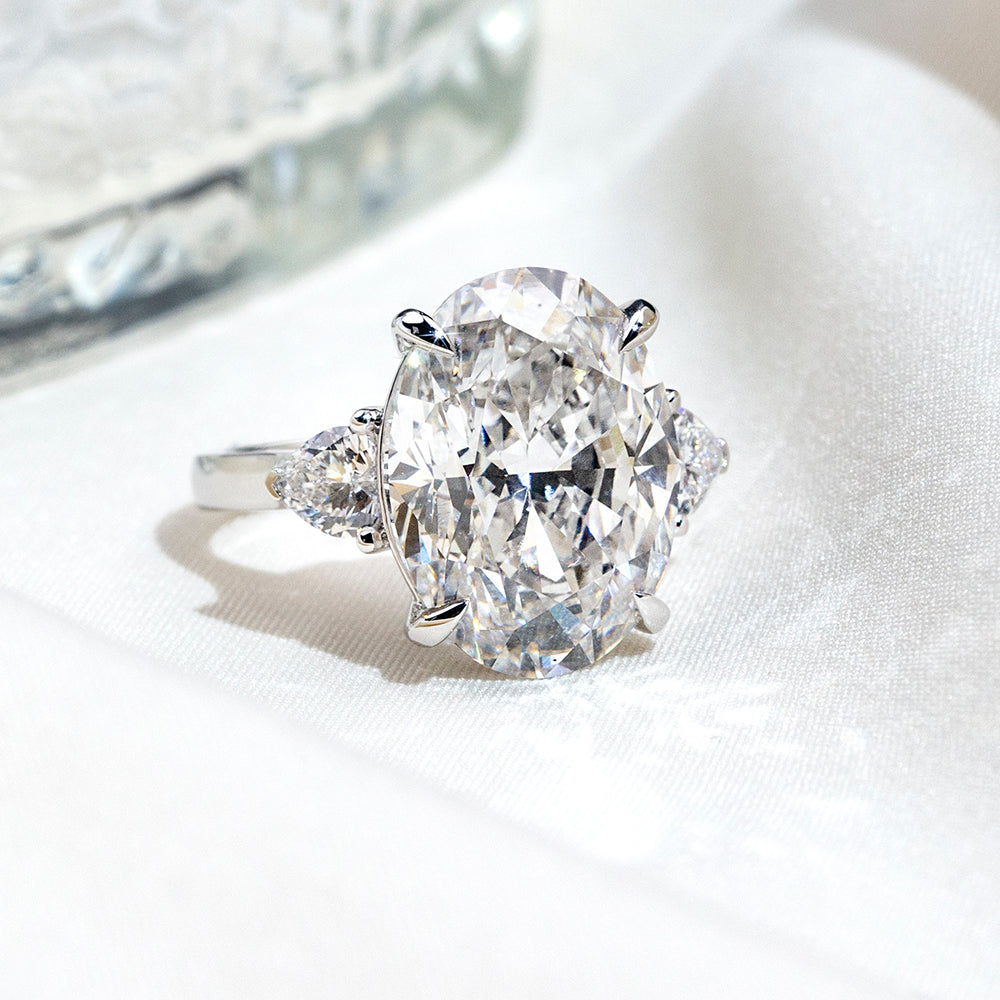 Eco-1874: Celestial Crown – Lab-Grown Oval Diamond Trilogy Ring in 18K White Gold
