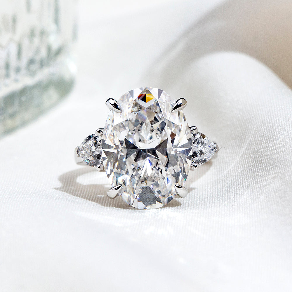 Eco-1874: Celestial Crown – Lab-Grown Oval Diamond Trilogy Ring in 18K White Gold