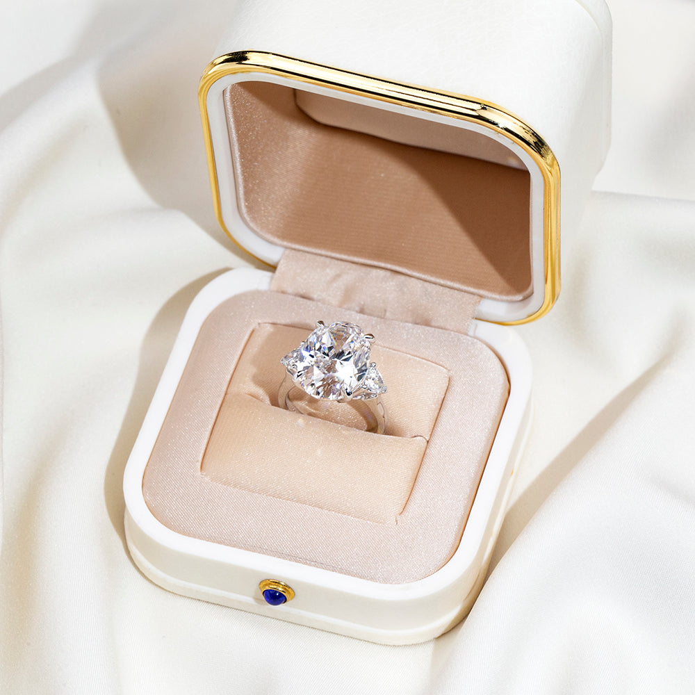 Eco-1874: Celestial Crown – Lab-Grown Oval Diamond Trilogy Ring in 18K White Gold