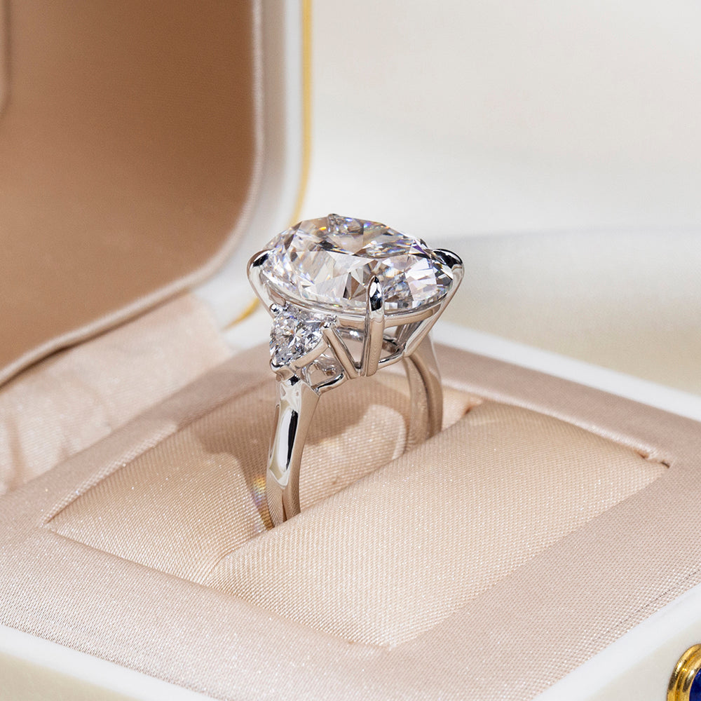 Eco-1874: Celestial Crown – Lab-Grown Oval Diamond Trilogy Ring in 18K White Gold