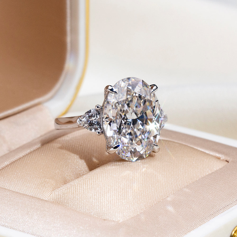 Eco-1874: Celestial Crown – Lab-Grown Oval Diamond Trilogy Ring in 18K White Gold