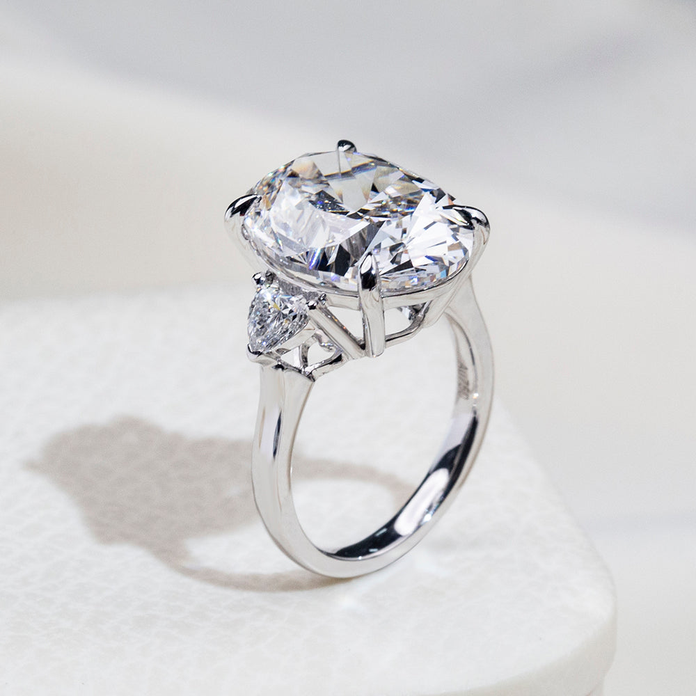 Eco-1874: Celestial Crown – Lab-Grown Oval Diamond Trilogy Ring in 18K White Gold