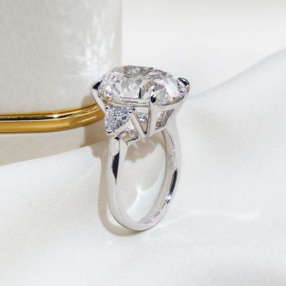 Eco-1874: Celestial Crown – Lab-Grown Oval Diamond Trilogy Ring in 18K White Gold