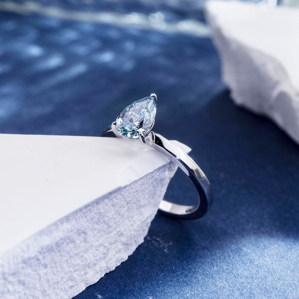 Eco-1861: Ocean Ember – Lab-Grown Blue Diamond Solitaire Ring in 18K White Gold