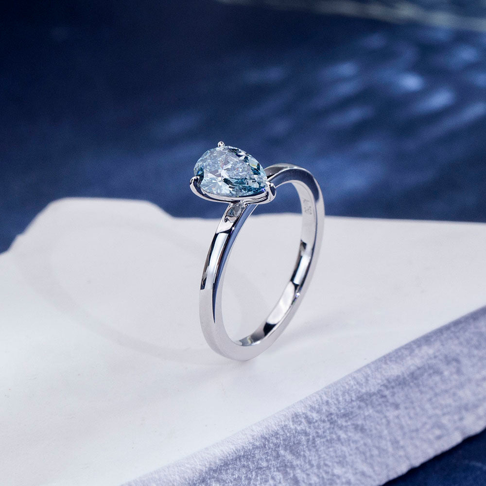 Eco-1861: Ocean Ember – Lab-Grown Blue Diamond Solitaire Ring in 18K White Gold