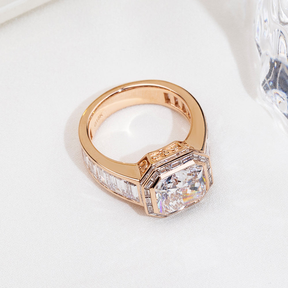 Eco-1877: The Imperial Frame – Lab-Grown Radiant Diamond Halo Ring in 18K Rose Gold