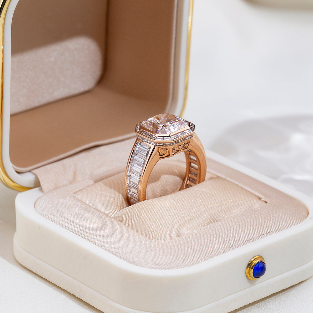 Eco-1877: The Imperial Frame – Lab-Grown Radiant Diamond Halo Ring in 18K Rose Gold