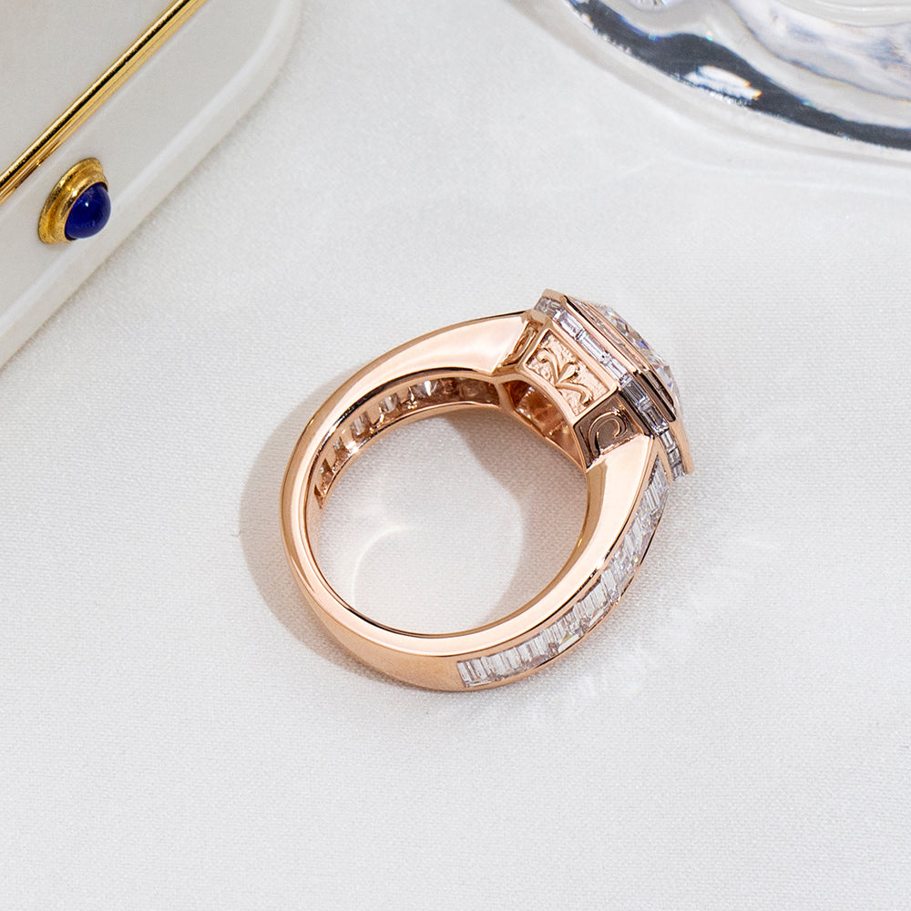 Eco-1877: The Imperial Frame – Lab-Grown Radiant Diamond Halo Ring in 18K Rose Gold