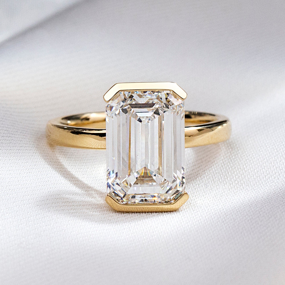 Eco-1879: The Golden Axis – Lab-Grown Emerald-Cut Diamond Solitaire Ring in 18K Yellow